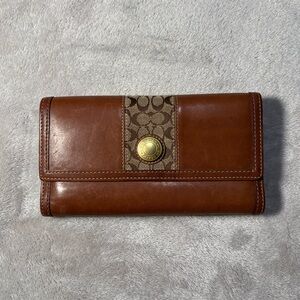 Vintage Coach Saddle Brown Leather Signature C Stripe Bifold Wallet